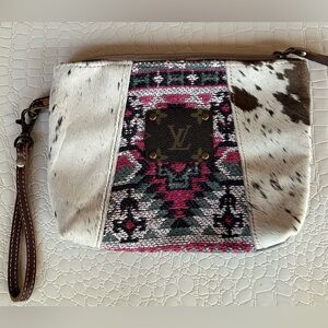 Cowhide LV Upcycled Myra Boho Western Clutch Purse Wristlet